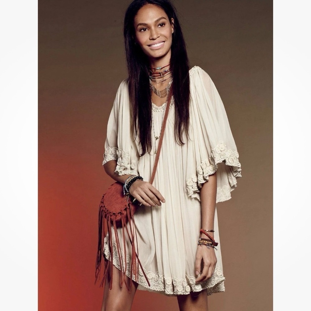 Free People Ivory Etheral Embellished Chiffon Mini Dress-small
